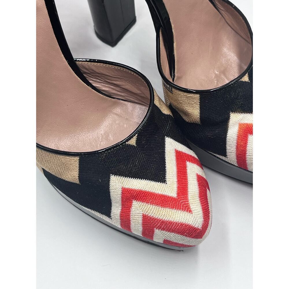 Missoni Tessuto Zigzag Print Fabric Leather Platform Strap 5” Heels Shoes 7.5/38 - Picture 2 of 16